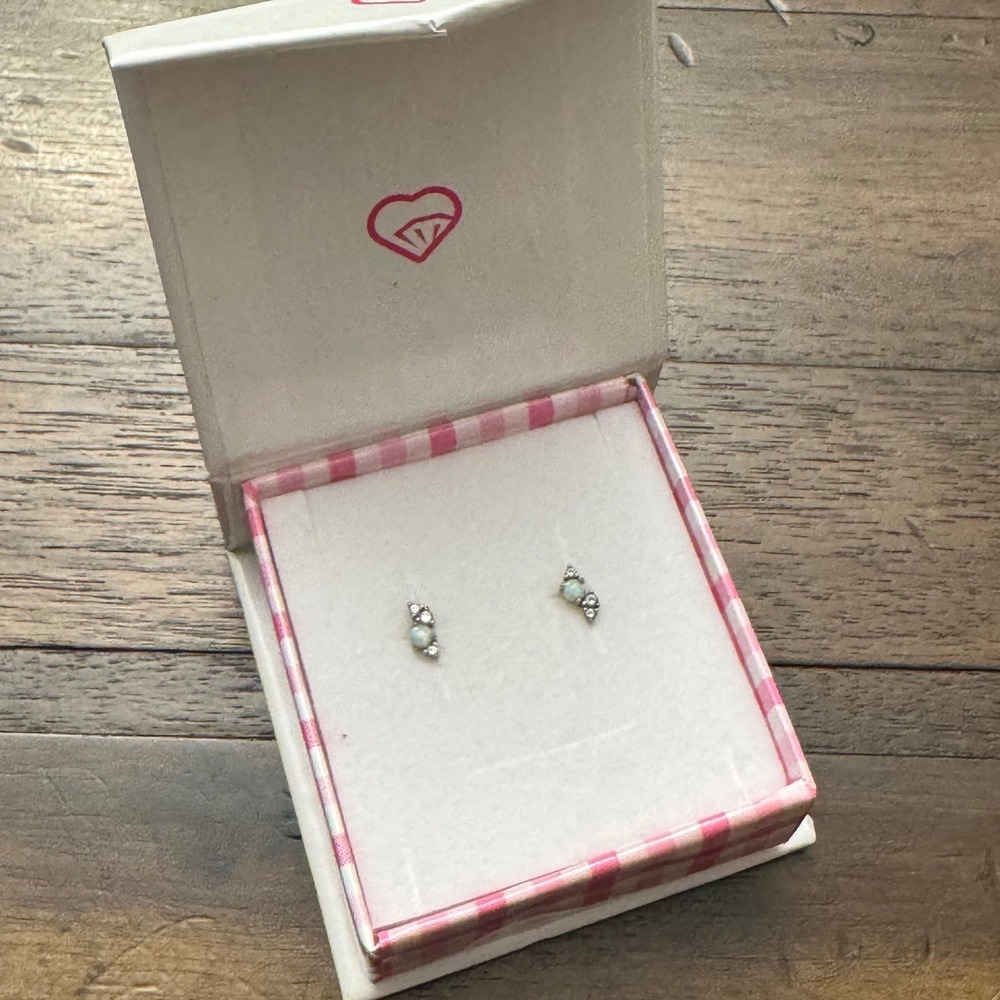 In Season Jewelry Earrings Kids Sterling Silver Opal Cubic Zirconia Curved Studs